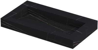 INK Pitch Wastafel Keramische Slab Bak met Drain en Front en Side Skirts Zonder Kraangat - 800x450x90 mm - Lauren Black Mat