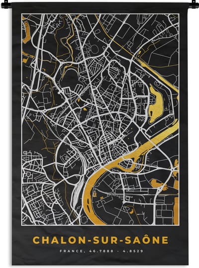 Wandkleed - Wanddoek - Chalon-sur-Saône - Kaart - Stadskaart - Frankrijk - Plattegrond - 120x180 cm - Wandtapijt