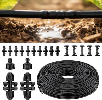 Druppelslang 6,35 mm (61 m rol) met 24 stuks, zwart, ideaal voor irrigatiesystemen en tuinbewatering