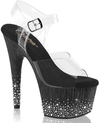 Pleaser - ADORE708SPKL01 Sandaal met enkelband - US 6 - 36 Shoes - Zwart/Transparant