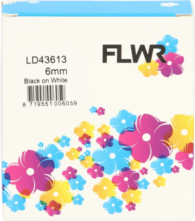 FLWR - Printetiket / 43613 / Zwart op Wit - Geschikt voor Dymo