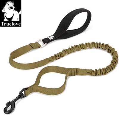 Honden riem - Bungee riem - Schok opvang - Uitlaat riem - Uitlaten - Wandelen - Hond - Leger groen