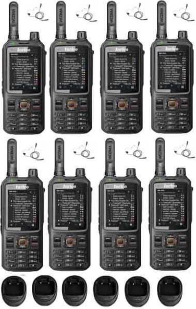 Set van 8 Inrico T320 V2 4G LTE Zello Portofoon, GPS, Wifi met tafellader en beveiliging oortje