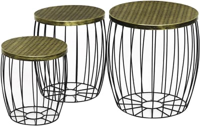 3-delige set salontafels bijzettafels tuintafel retro metalen mand draadmand tuinset tuintafel tuinmeubelen outdoor balkon metaal naturel+zwart 3 maten