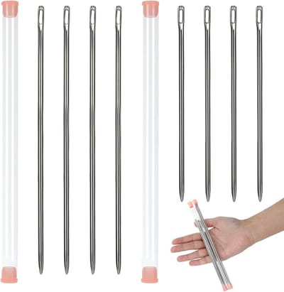 SnelShoppen - Pack van 8 Lange Naalden (20 cm, 15 cm) voor Leder, Tapijt en Huishoudelijk Naaien - Stopnaalden met Grote Oog voor Creatief Handwerken