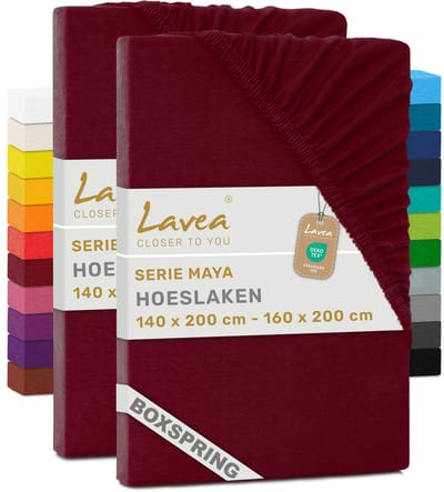 Lavea® Set van 2 Hoeslakens 140x200 cm – voor Dikke Matrassen tot 35 cm, voor Boxspring & Waterbed – 100% Katoen – met Elastiek – Hoge Kwaliteit – Bordeaux
