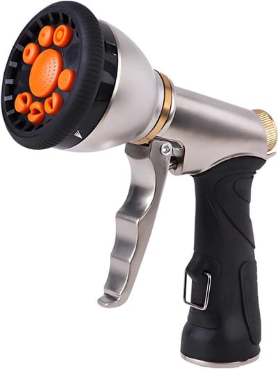 Tuinslangsproeier – Robuuste metalen sproeikop – 9 sproeistanden - Hogedruk metalen waterpistool handsproeier – Voor tuinslangen, auto- & huisdierwassen, gazon & tuin