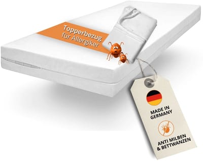 Sleepling 100 x 200 Topperhoes Evolon Encasing | allergievriendelijke Matrasbeschermhoes van polyester | Allergie- & anti-mijt bescherming | matrassen tot 6 cm | wasbaar op 95 graden | Made in Germany | wit
