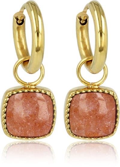 My Bendel - Oorbellen met Vierkante Berry Quartz Hangers - Goudkleurig & Rood - met Luxe Cadeauverpakking | Sieraden Voor Dames