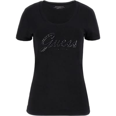 GUESS Cn Ss Embro Script L Jet Black A996 Taglia: XS | Maglie Sportivi Outlet | Donna | Nero