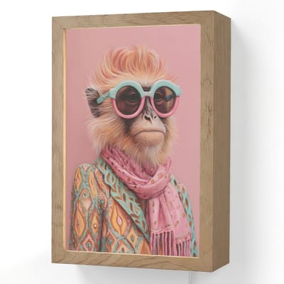 Wandlamp 20x30 cm - Oplaadbaar - Sjaal - Aap - Zonnebril - Jasje - Wandlampen binnen woonkamer - Slaapkamer lamp met kabel - Decoratieve nachtlamp - Vloerlamp snoer