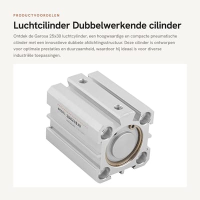 Dailygoods- Luchtcilinder Compact - 25 mm Bohring - 30 mm Slag - Dubbele Afdichtingsstructuur - Aluminium - Eenvoudig te Installeren - Pneumatische Cilinder