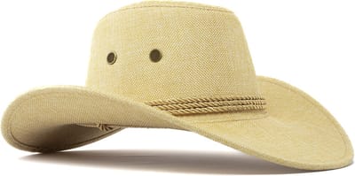 KIMU® Cowboyhoed Beige Flax - Lichtgewicht Lichtbruine Linnen Cowboy Western Hoed Vlecht Dames Heren - Cowgirl Vlas Yellowstone Festival