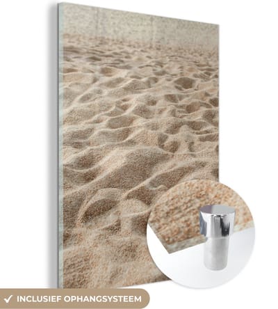 MuchoWow® Glasschilderij 120x160 cm - Schilderij acrylglas - Zand - Strand - Zomer - Foto op glas - Schilderijen