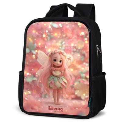 NoBoringSuitcases.com® - Rugzak zwart - Schooltas jongen & meisje - Bloemenfee in roze sprookjeswereld - Rugtas voor school - Boekentas kind - Schoolrugzak - Kinderrugzak