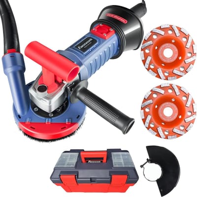 FANZWORK 1500W Betonschleifer Betonfräse Set, Drehzahlregelbar, inkl. Premium 125mm Diamantschleiftopf, Absaughaube, T-Förmiger Griff (Mit 2x125mm Schleiftöpfe)