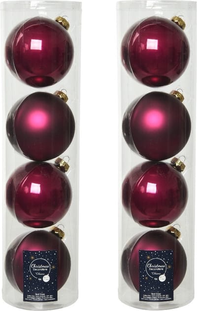 Decoris kerstballen - 8x st - framboos roze - D10 cm - glas - kerstversiering