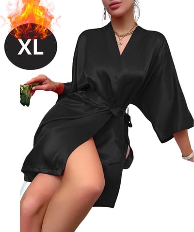 Nivard Satijnen Jurk - Slipdress - Pyama Dames - Badjas - Ochtendjas - Kimono - Erotisch - Kamerjas - Zwart XL