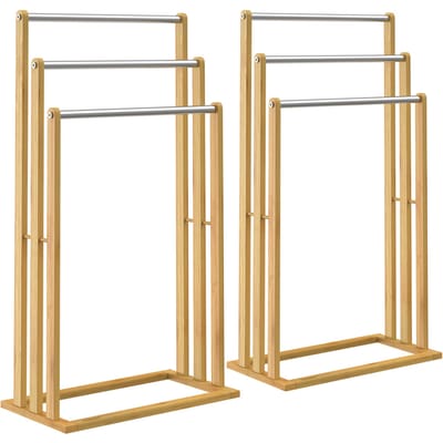 2x handdoekhouder bamboe 3 RVS stangen trapvormige handdoekhouder  badkamer