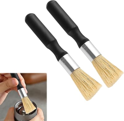 Vegan Schoonmaakborstels met Natuurlijke Haren en Houten Handvat, Perfect voor Koffiemachines, Porta Filters en Thuisgebruik - 2 Stuks