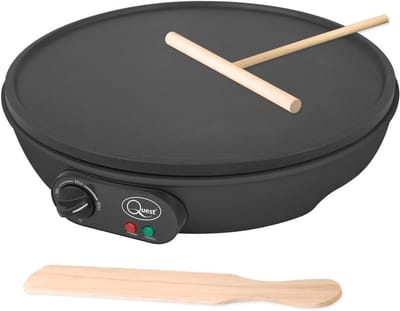 Elektrische Pannenkoek & Crêpe Maker - 12 Inch Antiaanbakplaat met Temperatuurregeling en Houten Accessoires