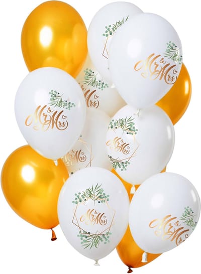 Folat - Ballonnen Goud Wit Mr and Mrs 30 cm - 12 stuks