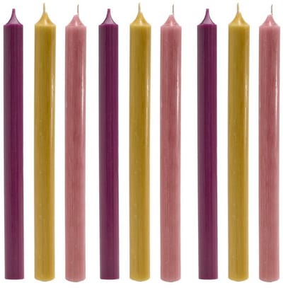 Cactula Luxe Dinerkaarsen Set – 9 Stuks – Aubergine, Oker & Roze – Lange Tafelkaarsen 28 cm – Ø 2,1 cm