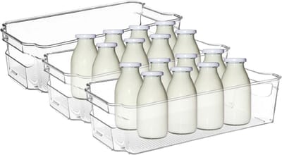 5Five Koelkast/keuken organizer mand/bak - 3x - transparant - kunststof - L31 x B15 x H9 cm - groente/fruit lade - 5 liter
