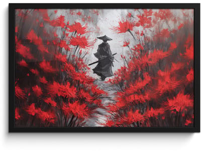 Poster in lijst - Fotolijst 60x40 cm - Posters - Rode bloemen - mistig - Man - Posterlijst zwart - Decoratie - Wanddecoratie woonkamer - Muurdecoratie slaapkamer