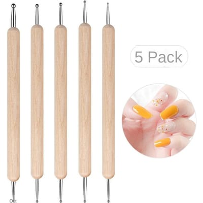 5 Stuks Professionele 2-zijdige Nail Art Dotting Pen Hout Staal DIY Dotting Pennen Strass Steentjes Prikker Manicure Gereedschap 5pcs beige