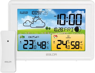 Weerstation Met Sensor - Binnen Buiten - Weer Voorspellen - Gekleurd LCD Scherm - 1 Buitensensor - Wit