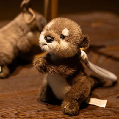 Schattige Otter Pluche Sleutelhanger Realistische Knuffel Otter Dier Hanger Pop Zachte Knuffels Sleutelhanger voor Tasdecoratie Cadeaus Meisje brown
