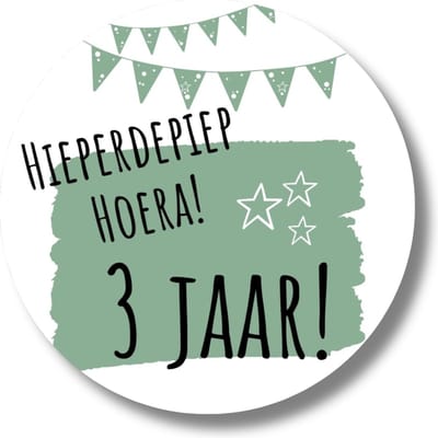 3 Jaar Verjaardag Groene Traktatiestickers | Stickers Uitdelen Trakteren | 20 Stuks