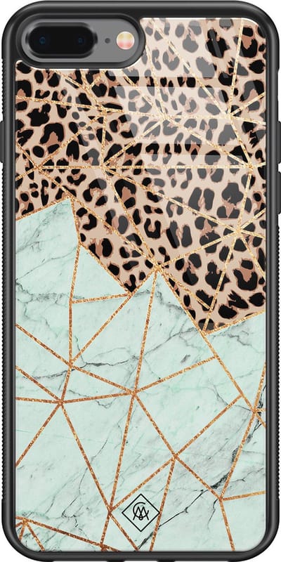 Casimoda® hoesje - Geschikt voor iPhone 8 Plus - Luipaard Marmer Mint - Luxe Hard Case Zwart - Backcover telefoonhoesje - Bruin