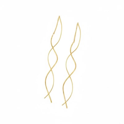 Minimalistische goudkleurige draad oorhangers oorbellen voor dames – lange golvende oorbellen