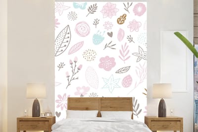 Behang babykamer - Fotobehang Bloemen - Design - Kinderen - Roze - Meisjes - Baby - Kindje - Breedte 200 cm x hoogte 300 cm - Kinderbehang