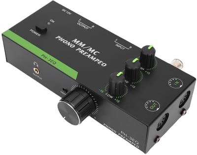 Verstelbare MM/MC Phono Voorversterker van Aluminium voor Platenspelers, Verbeterde Geluidskwaliteit met Frequentiecontrole, Perfect voor Audioliefhebbers, EU Plug
