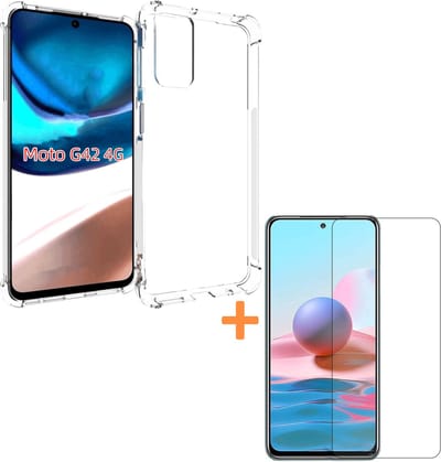 Anti-Shock transparant hoesje silicone met 2 Pack Tempered glas Screen Protector Geschikt voor: Motorola Moto G42