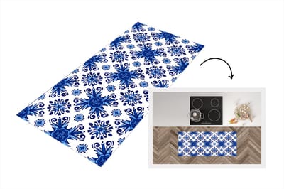 Keukenloper - Loper keuken - Tegel - Bloem - Blauw - Patroon - 120x50 cm - Keukenloper vinyl