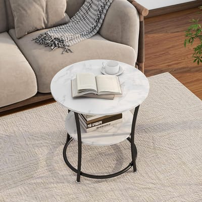 Moderne Ronde Salontafel met Opbergruimte - Wit bijzettafel voor Woonkamer en Balkon