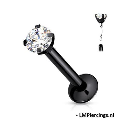 Piercing push in - chirurgisch staal - 1.2x6x3 mm - zwart - LMPiercings