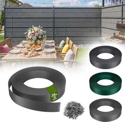 PVC Sichtschutzstrips - Met 50 Bevestigingsclips - Voor Dubbelstaafmatten & Enkelstaafmattenhek - 35m x 4,7cm - 100% Ondoorzichtig - Windbeschermend - UV-bestendig & Waterdicht - Grijs - NAIZY