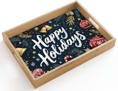 Dienblad hout 40x30 cm - Schootdienblad - Feestelijk - Kerstgroet - Kleurrijk - Borrelplank rechthoek - Plateau dienbladen