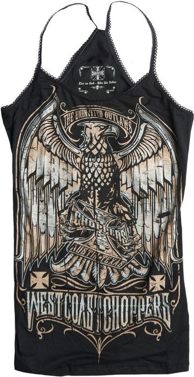 WCC West Coast Choppers -damesshirt met Eagle Crest-logo, Praga, zwart