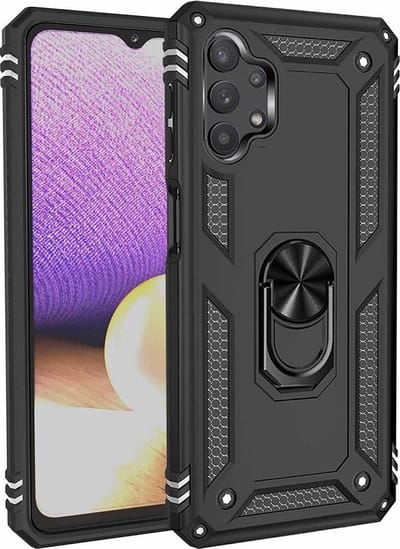 LuxeBass Hoesje geschikt voor Samsung Galaxy A32 5G - Schokbestendig - Hardcase- Ring Armor - Zwart