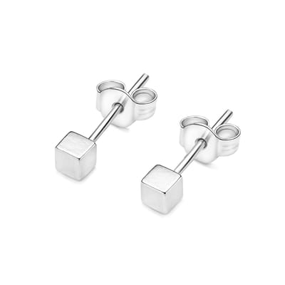 14kt - Witgouden Oorstuds met Kubus Top 4 mm - 0,8 mm Staaf Dikte - 14 Karaat Gouden Oorbellen voor Dames - Moderne Oorknopjes - Echt Goud (585) - Inclusief Echtheidscertificaat