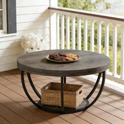 Salontafel - Ronde Tweelaagse Tafel Met Opbergplank - Voor Woonkamer, Kantoor En Ontvangstruimte - Hout En Metaal - 80x80x45 Cm - Grijs