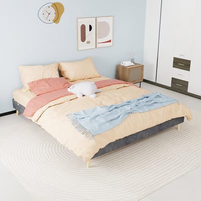 MIVRAY Bed 160x200 cm - Tweepersoons Bedframe Zonder Matras en Hoofdbord - Met Lattenbodem - Modern Minimalistisch - Stof en Metaal - Grijs