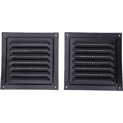 2 STuks Zolder Ventilatie Aluminium Wandventilatie Metalen Schuur Ventilatie Vierkante Ventilatie Lamellen Ventilatie Rooster met Ingebouwd Gaas voor Buiten Mesh Black Louver Style
