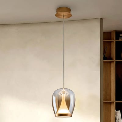 Schuller Valencia LED hanglamp Suspiro, Ø 18 cm, goud-/amberkleurig, glas